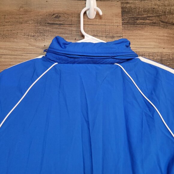Vtg Adidas Trefoil Packable Hood Windbreaker Track Jacket M Pockets Blue Y2K - Picture 4 of 12